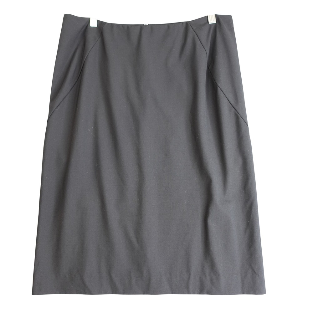 Theory Pencil Skirt Womens 12 Black Wool Knee Length Career Professional Minimal